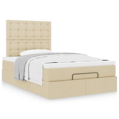 Ottoman bed met matras 90x190cm stof crèmekleurig - thumbnail