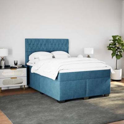 Boxspring met matras fluweel blauw 140x200 cm