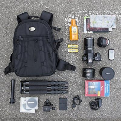 Mantona 19578 Azuriet fotorugzak voor SLR DSLR camera met houder statief, camerarugzak, cameratas groot, rugzak zwart