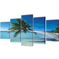 VidaXL Canvas muurdruk set zandstrand met palmboom 200 x 100 cm - thumbnail