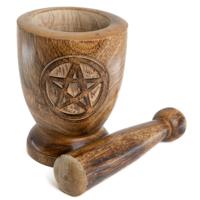 Vijzel en Stamper Hout met Pentagram (10 Ø) - thumbnail