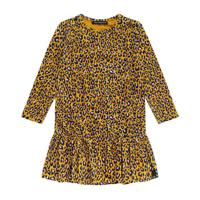 Your Wishes jurk met panterprint en ruches oker/zwart - thumbnail
