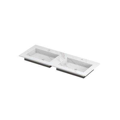 INK Post Wastafel Keramische Slab Envelop Bak Dubbel 2 Kraangaten - 1200x450x10 mm - Calacatta Mat