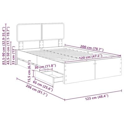 Bedframe met lade Beton Grijs 120 x 190 cm Geconstrueerd hout