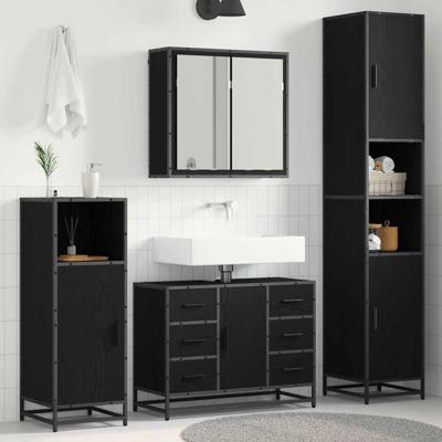 Badkamermeubelset met lade 4 pcs Zwart eiken 80 x 33 x 60 cm