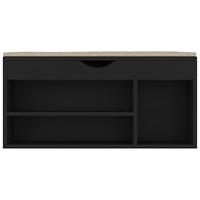 Schoenenbank met kussen 104x30x49 cm bewerkt hout zwart - thumbnail