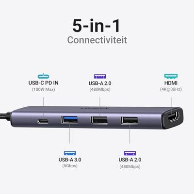 UGREEN CM478 USB-C dockingstation Incl. laadfunctie, USB-C Power Delivery UGREEN CM478 USB-C dockingstation Incl. laadfunctie, USB-C Power Delivery