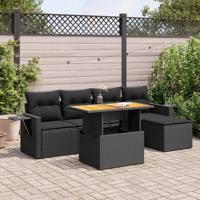 6-delige Loungeset met kussens poly rattan zwart - thumbnail