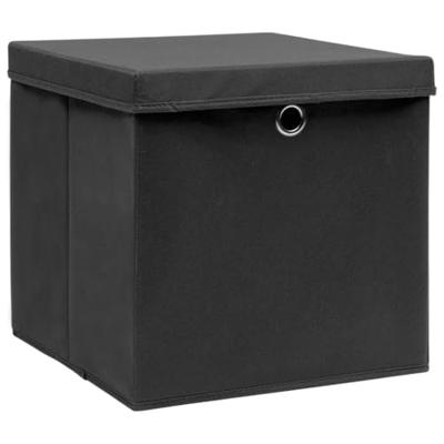 VidaXL Opbergboxen met deksel 4 st 32x32x32 cm stof zwart VidaXL Opbergboxen met deksel 4 st 32x32x32 cm stof zwart