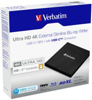 Verbatim External Ultra HD 4K Externe Blu-ray brander 4K-video-ondersteuning Retail USB-C 3.2 Gen 1 Zwart - thumbnail