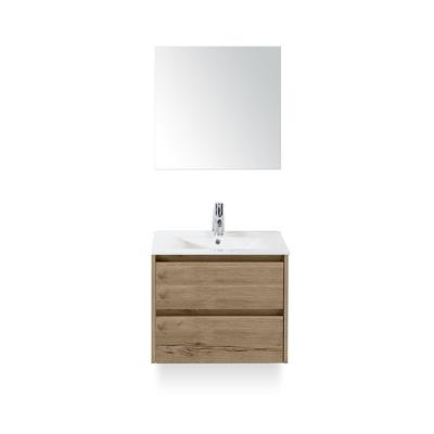 Dante Badmeubelset 60 cm - Natuur Eiken - Keramische Wastafel Wit Enjoy - met Spiegel