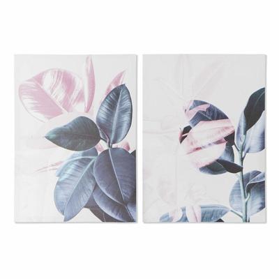 Schilderij DKD Home Decor Tropisch Blad van een plant (50 x 1,8 x 70 cm) (2 Stuks)