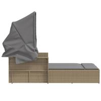 Ligbed 2-persoons luifel en kussens poly rattan gemengd beige - thumbnail