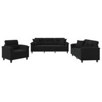 4-delige Loungeset met kussens microvezelstof zwart - thumbnail