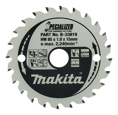 Makita Cirkelzaagblad voor Laminaat | Specialized: Gemelamineerd | Ø 85mm Asgat 15mm 24T - B-33819 Makita Cirkelzaagblad voor Laminaat | Specialized: Gemelamineerd | Ø 85mm Asgat 15mm 24T - B-33819