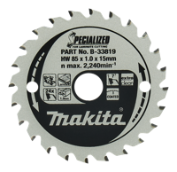 Makita Cirkelzaagblad voor Laminaat | Specialized: Gemelamineerd | Ø 85mm Asgat 15mm 24T - B-33819 - thumbnail