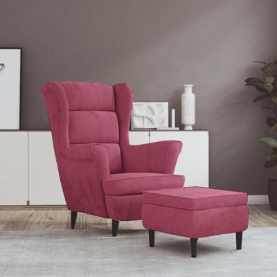 Fauteuil met voetenbank fluweel wijnrood