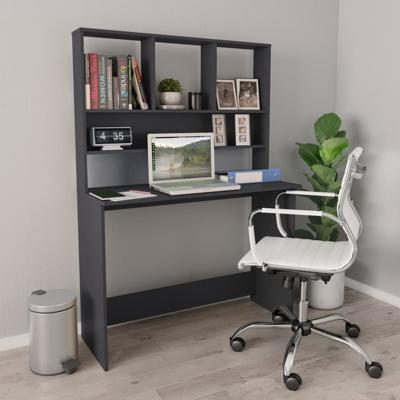 VidaXL Bureau met schappen 110x45x157 cm bewerkt hout grijs