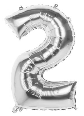 Folie ballon nummer '2' zilver 86cm