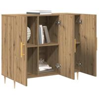 Dressoir artisanaal eikenkleurig 90 x 34 x 80 cm Bewerkt hout - thumbnail