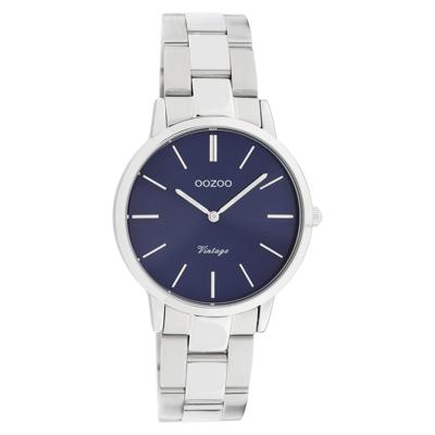 OOZOO C20041 Horloge Vintage staal zilverkleurig-blauw 34 mm