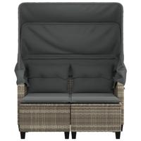 Tuinbank 2-zits luifel en voetenbanken poly rattan lichtgrijs - thumbnail