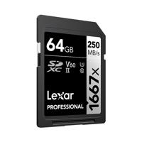 Lexar 1667X 64GB 250MB/s Professional U3 V60 UHS-II SDXC Geheugenkaart - thumbnail