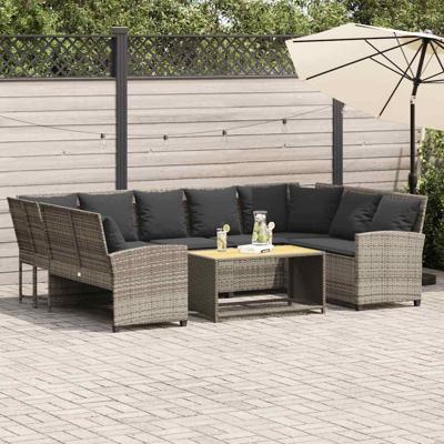 Tuinbank met kussens poly rattan lichtgrijs