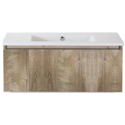Frozen 3D Badmeubelset 100 cm - Greeplijst in Kleur - Grain Oak - Keramische Wastafel Wit Zonder Kraangat