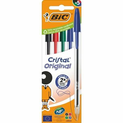Bic Cristal balpen, medium, blister van 5 stuks: zwart, rood, groen en 2 x blauw Bic Cristal balpen, medium, blister van 5 stuks: zwart, rood, groen en 2 x blauw
