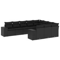 10-delige Loungeset met kussens poly rattan zwart - thumbnail
