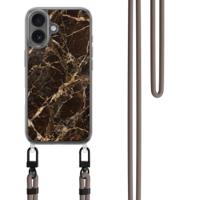 iPhone 16 hoesje met bruin koord - Marmer bruin - thumbnail