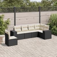 6-delige Loungeset met kussens poly rattan zwart - thumbnail