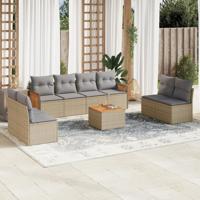 8-delige Loungeset met kussens poly rattan beige - thumbnail