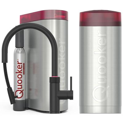 Quooker Flex Round Keukenkraan Set - Kokend Warm- en Koud Water - Uittrekbare Slang - Zwart - Inclusief COMBI+ Reservoir & CUBE - Direct Gekoeld Bruisend Water