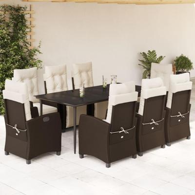 9-delige Tuinset met kussens poly rattan bruin