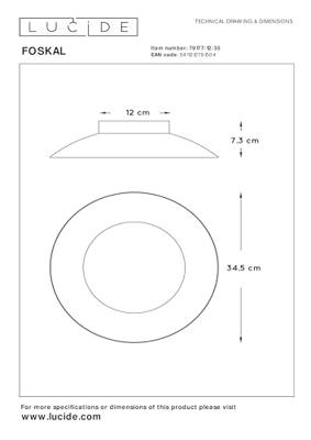 Lucide FOSKAL - Plafonnière - Ø 34,5 cm - LED - 1x12W 2700K - Zwart