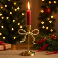 Decoris kandelaar aluminium strik 12x8.5x21cm goud - thumbnail