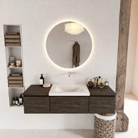 MONDIAZ BUKLA 140cm badmeubel met module 40 kleur Dark Brown met 3 lades. Wastafel CLOUD midden 0 kraangaten kleur Talc. - thumbnail