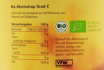 Dietrex - Bio Ahornsiroop (Graad C) - 1 ltr