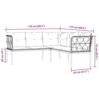 Loungeset met kussens staal en textileen zwart - thumbnail