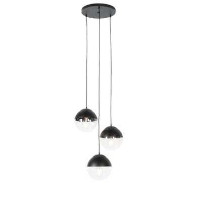 QAZQA Retro hanglamp zwart met helder glas rond 3-lichts - Eclipse