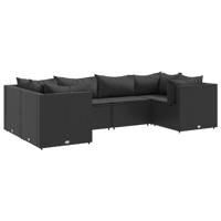 6-delige Loungeset met kussens poly rattan zwart - thumbnail