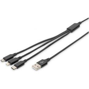 Digitus AK-300160-010-S USB-laadkabel Apple Lightning stekker, USB-A stekker, USB-C stekker, USB-micro-B stekker 1.00 m Zwart Extreem robuust gevlochten Digitus AK-300160-010-S USB-laadkabel Apple Lightning stekker, USB-A stekker, USB-C stekker, USB-micro-B stekker 1.00 m Zwart Extreem robuust gevlochten