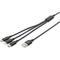 Digitus AK-300160-010-S USB-laadkabel Apple Lightning stekker, USB-A stekker, USB-C stekker, USB-micro-B stekker 1.00 m Zwart Extreem robuust gevlochten - thumbnail