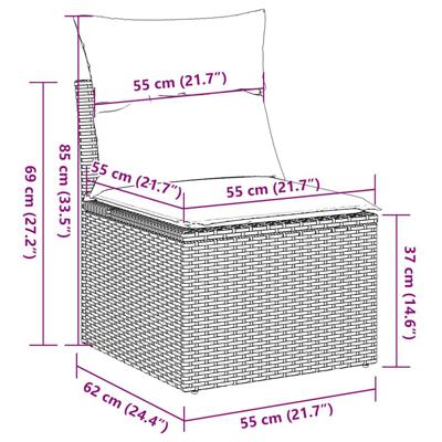 7-delige Loungeset met kussens poly rattan beige