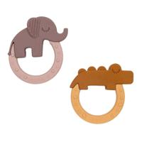 Done By Deer bijtring hertenvriendjes mosterd/roze, 2st. - thumbnail