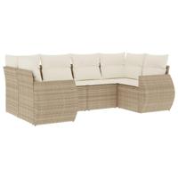 6-delige Loungeset met kussens poly rattan beige - thumbnail