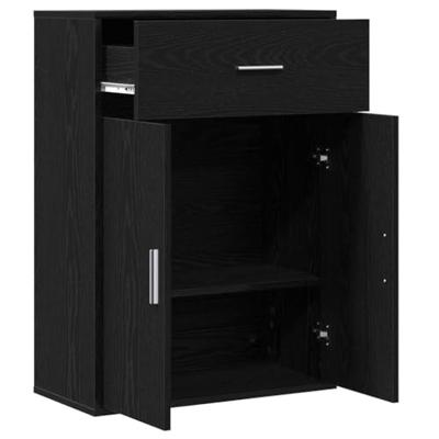 Dressoir met lade Zwart Eiken 60 x 30 x 84 cm Bewerkt hout
