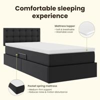 Opbergbed met LED met matras met LED Zwart 90 x 190 cm Nep Leer - thumbnail